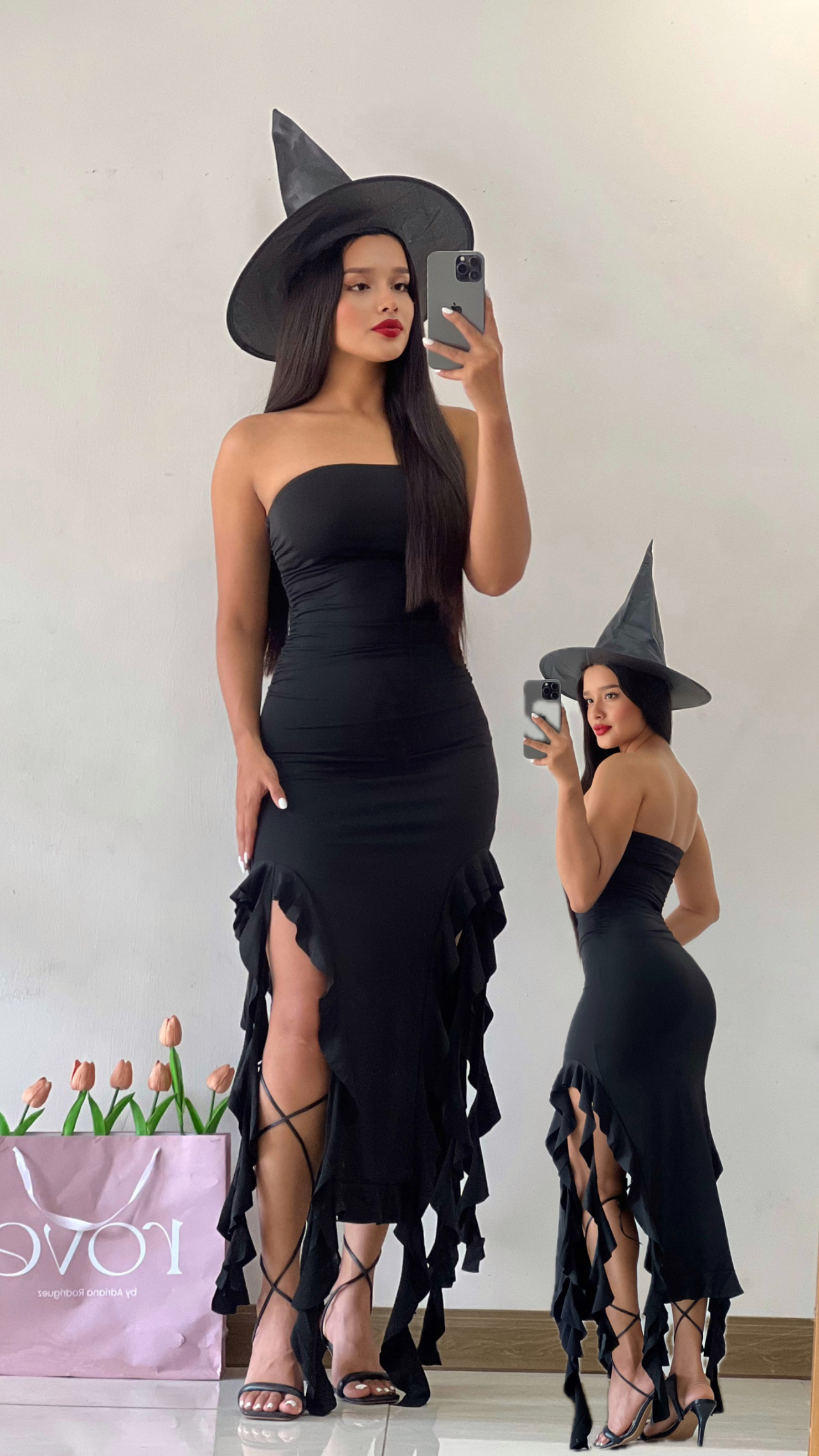 Vestido largo con flecos negro